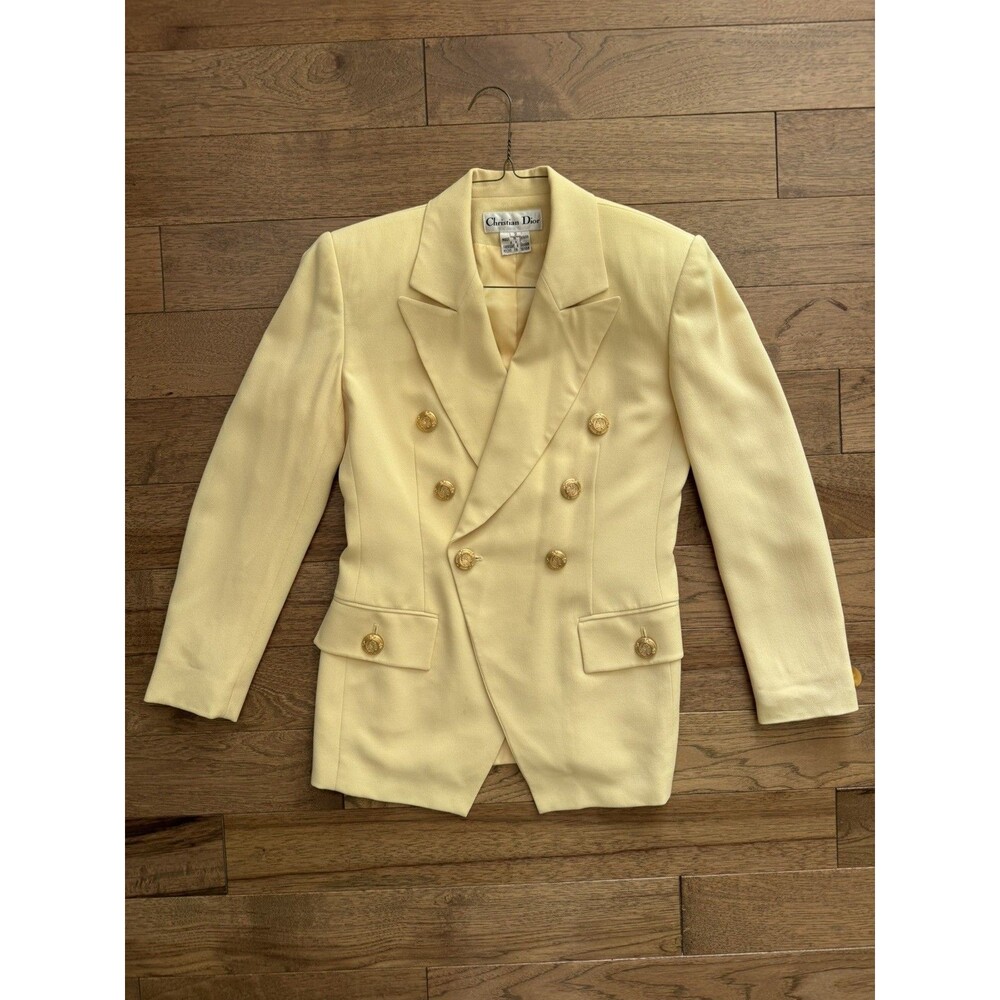 CHRISTIAN DIOR Vintage 90s Blazer Women’s Yellow Gold Button Double Breasted - Picture 3 of 16
